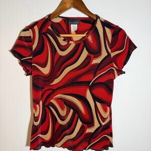 Brittany Black Stylish Red and Black Swirl Top